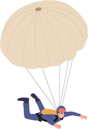 Parachutiste homme utilisant le vol libre en parachute dans le ciel, profitant du passe-temps du parachutisme  Illustration