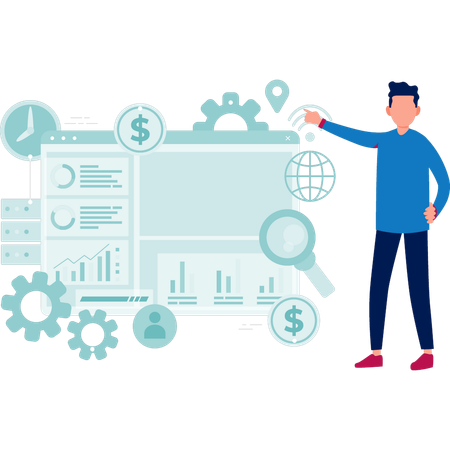 Homme définissant un graphique numérique  Illustration