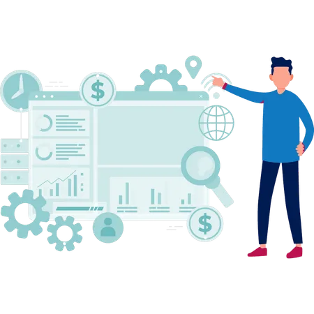 Homme définissant un graphique numérique  Illustration