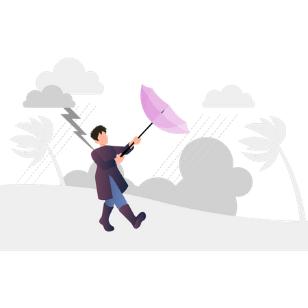 Un parapluie pour homme emporté par la tempête  Illustration