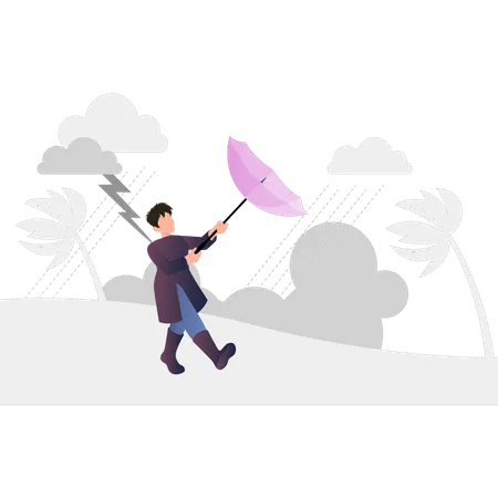 Un parapluie pour homme emporté par la tempête  Illustration