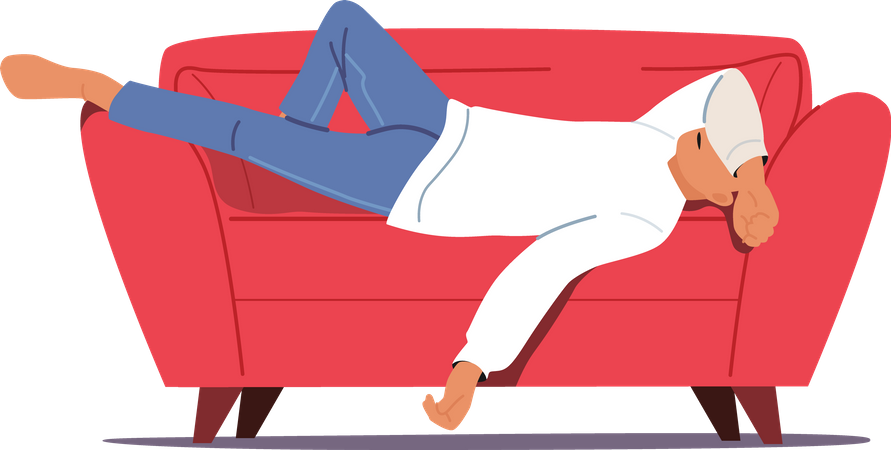 Homme paresseux, dormir sur le canapé  Illustration