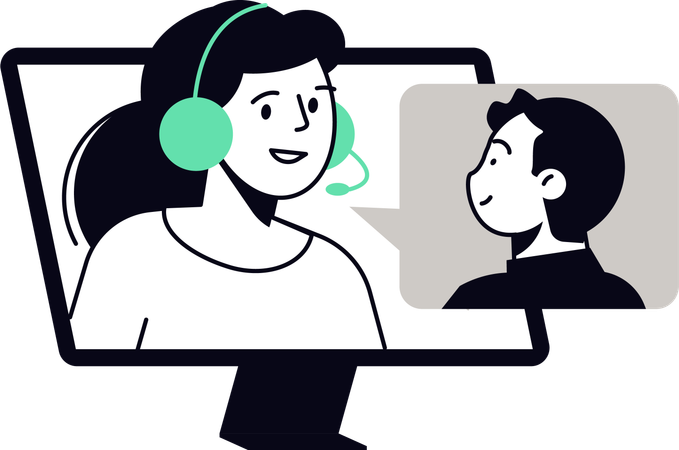 Un homme parle au service d'assistance en ligne  Illustration