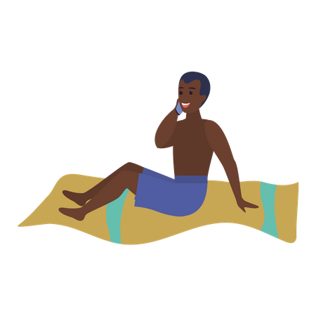 Homme parlant au téléphone à la plage  Illustration