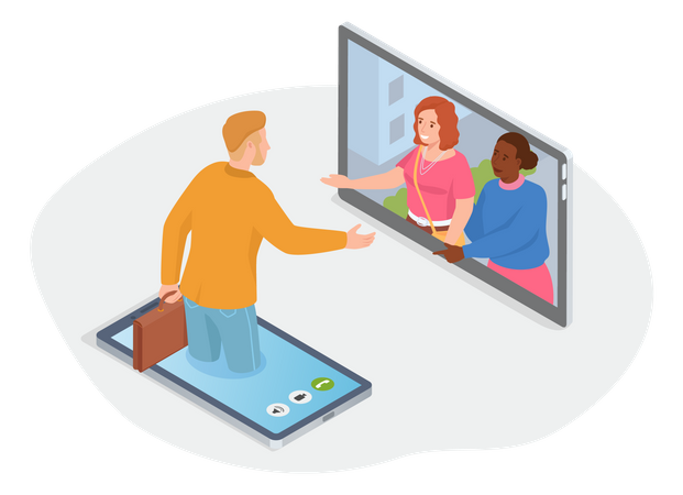 Homme parlant en ligne avec des collègues  Illustration