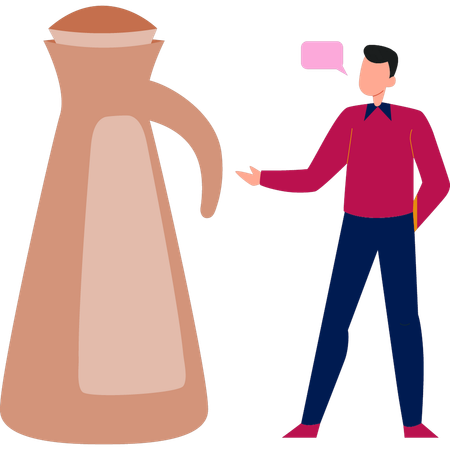 Un homme parle d'une carafe isotherme  Illustration