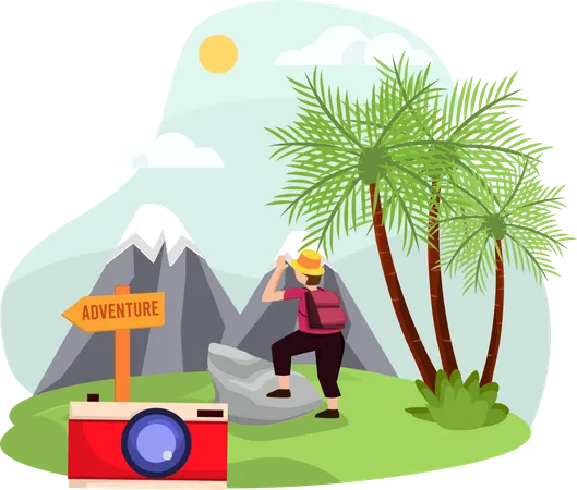 Homme partant en voyage d'aventure  Illustration