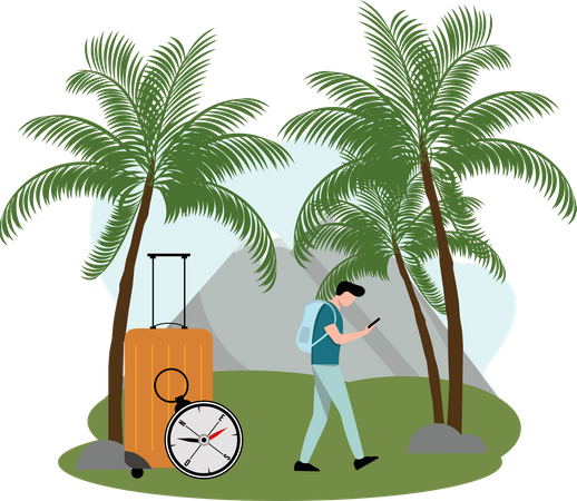 Homme partant en voyage d'aventure  Illustration