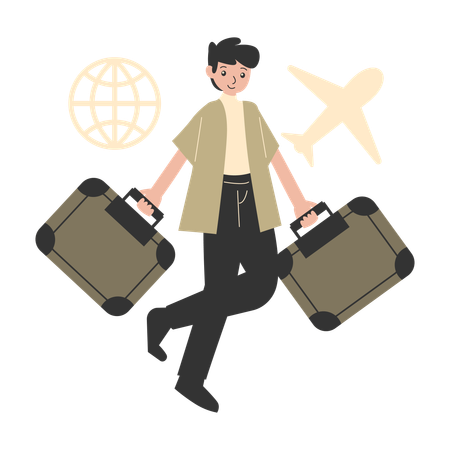 Homme partant pour un voyage d'immigration international  Illustration