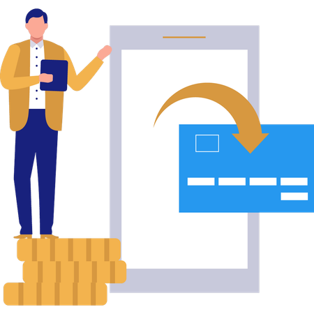 Homme payant avec une carte de crédit numérique sur mobile  Illustration