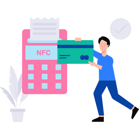 Homme payant avec une machine NFC  Illustration