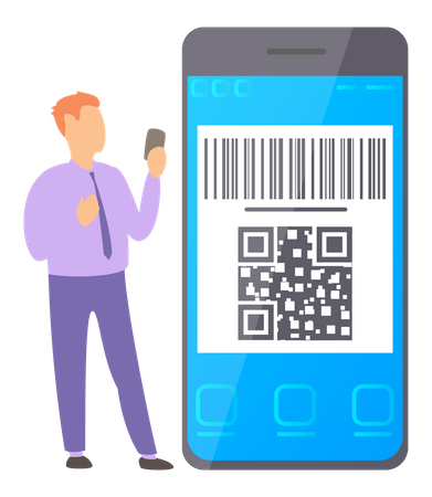 Homme payant de l'argent via le code QR  Illustration