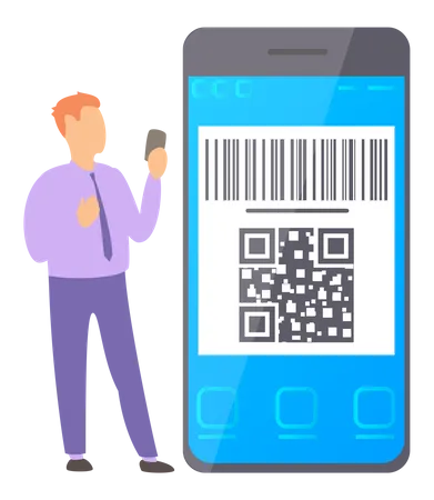 Homme payant de l'argent via le code QR  Illustration