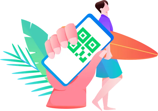 Homme payant ses factures d'achats en ligne via QR scan  Illustration