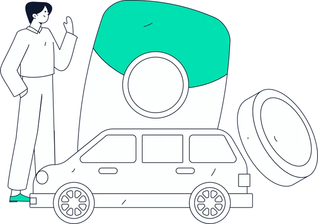 Homme payant le loyer d'un taxi  Illustration