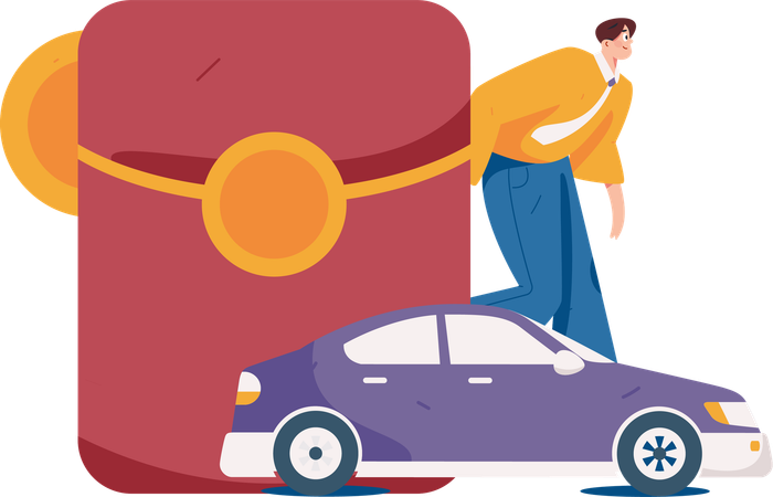 Homme payant le loyer d'un taxi  Illustration