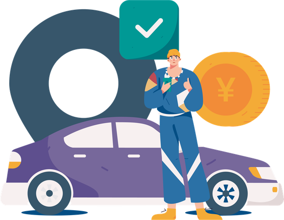 Homme payant le loyer d'un taxi par mobile  Illustration