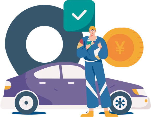 Homme payant le loyer d'un taxi par mobile  Illustration