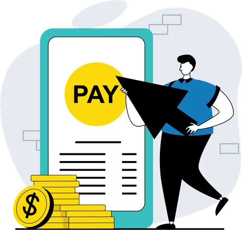 Homme payant via une application mobile  Illustration