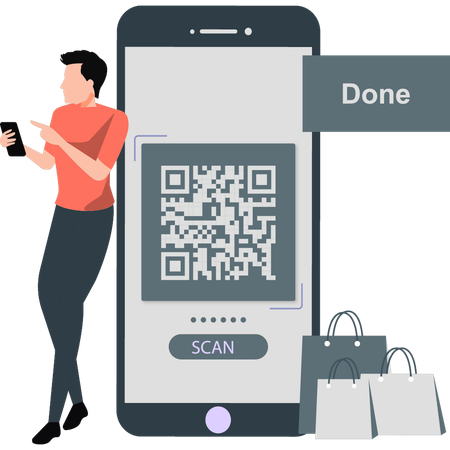 Homme payant via le paiement par code QR  Illustration