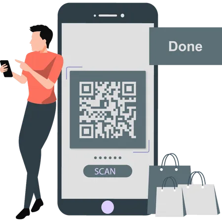 Homme payant via le paiement par code QR  Illustration