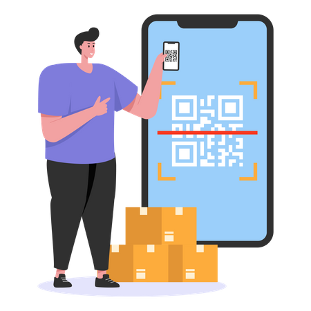 Homme payant via le paiement par code QR  Illustration