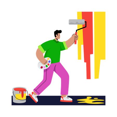 Homme peignant un mur  Illustration