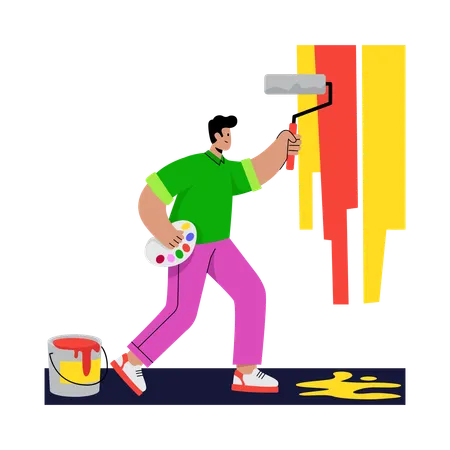 Homme peignant un mur  Illustration