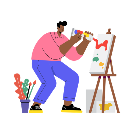Homme peignant sur un panneau  Illustration