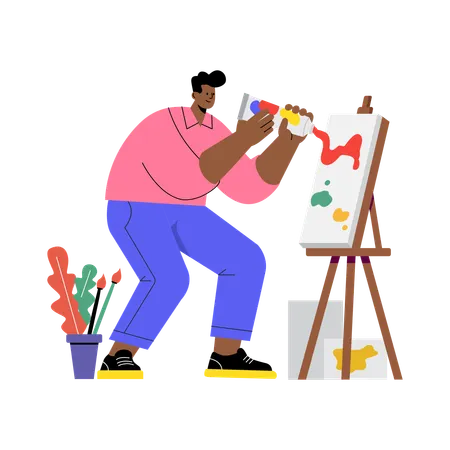 Homme peignant sur un panneau  Illustration
