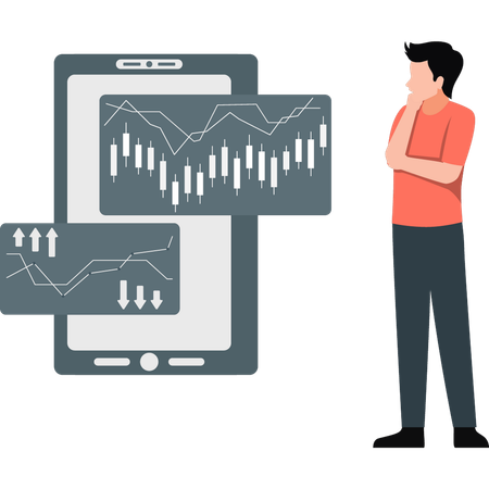 Un homme envisage d'acheter et de vendre des actions  Illustration