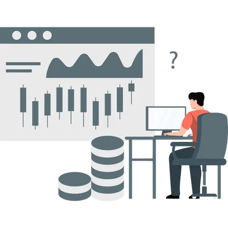 Un homme pense à investir en bourse  Illustration