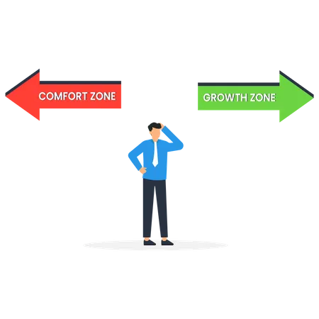 Homme pensant à la zone de croissance et à la zone de confort  Illustration