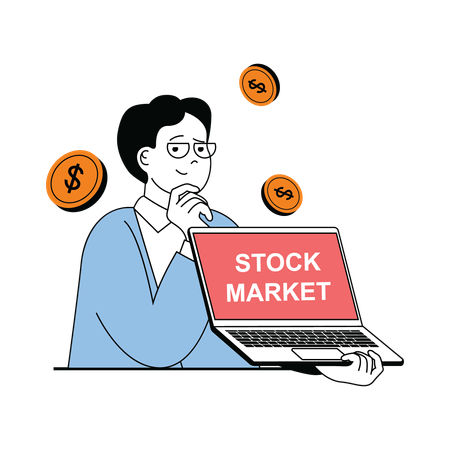 Homme pensant à l’investissement en bourse  Illustration