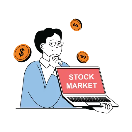 Homme pensant à l’investissement en bourse  Illustration