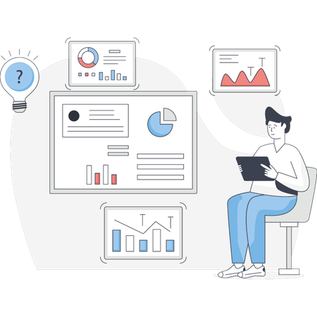 Un homme pense au développement Web  Illustration