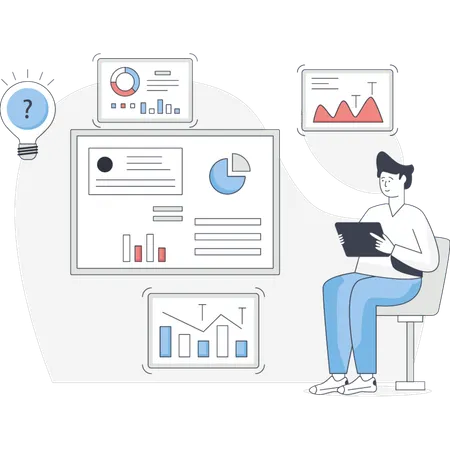 Un homme pense au développement Web  Illustration