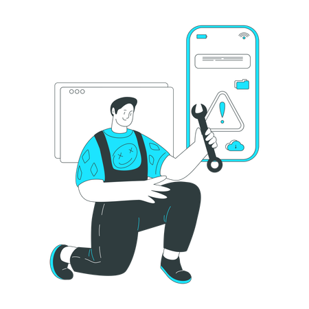 L'homme personnalise une application mobile  Illustration