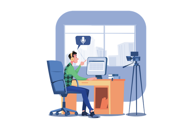 Homme planifiant la date de sortie d'un podcast  Illustration