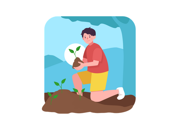 Homme plantant un arbre  Illustration