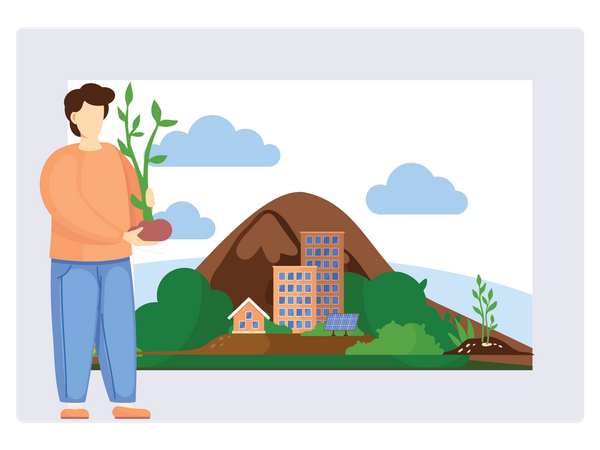 Homme plantant un arbre et faisant un service social  Illustration