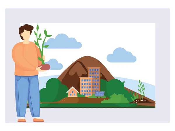 Homme plantant un arbre et faisant un service social  Illustration