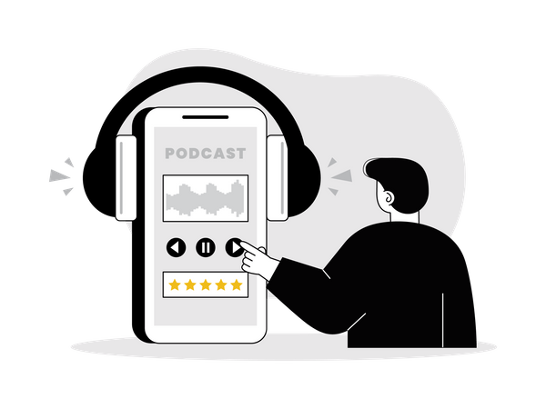 Un homme joue un podcast audio  Illustration