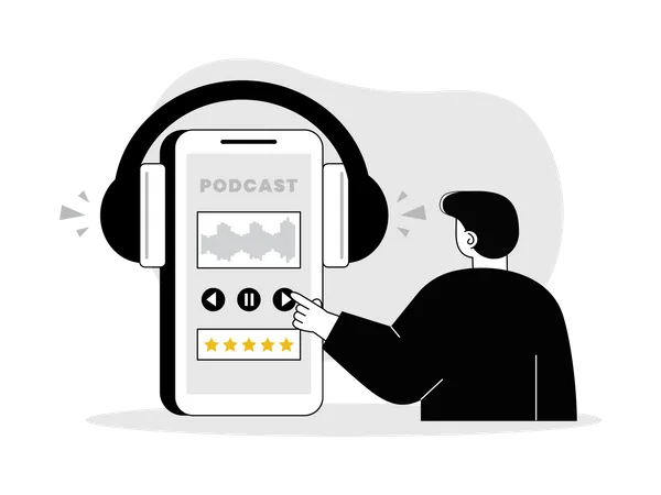 Un homme joue un podcast audio  Illustration