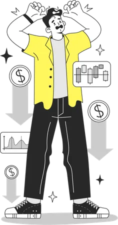 Un homme pleure après une perte de marché  Illustration
