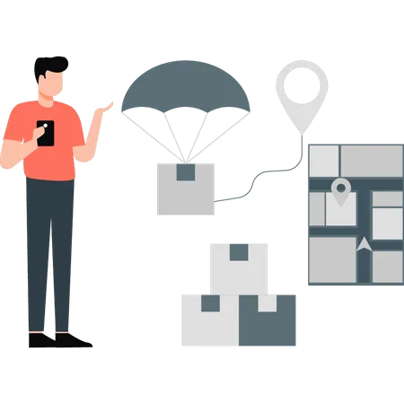 Homme indiquant l'emplacement de l'adresse  Illustration