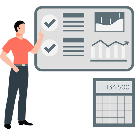 Homme pointant du doigt le calcul du montant  Illustration