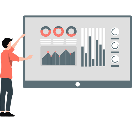 Homme pointant un graphique analytique  Illustration