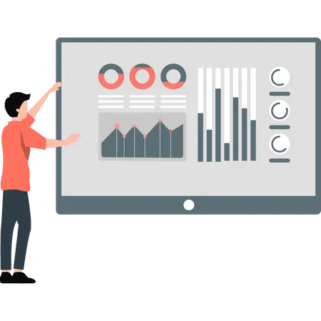 Homme pointant un graphique analytique  Illustration