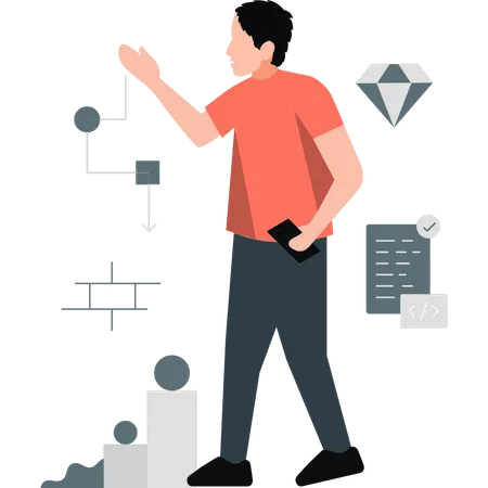 Homme pointant le flux de travail de l'entreprise  Illustration